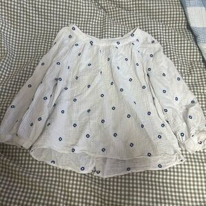 Madewell White Blouse with Blue Floral Pattern